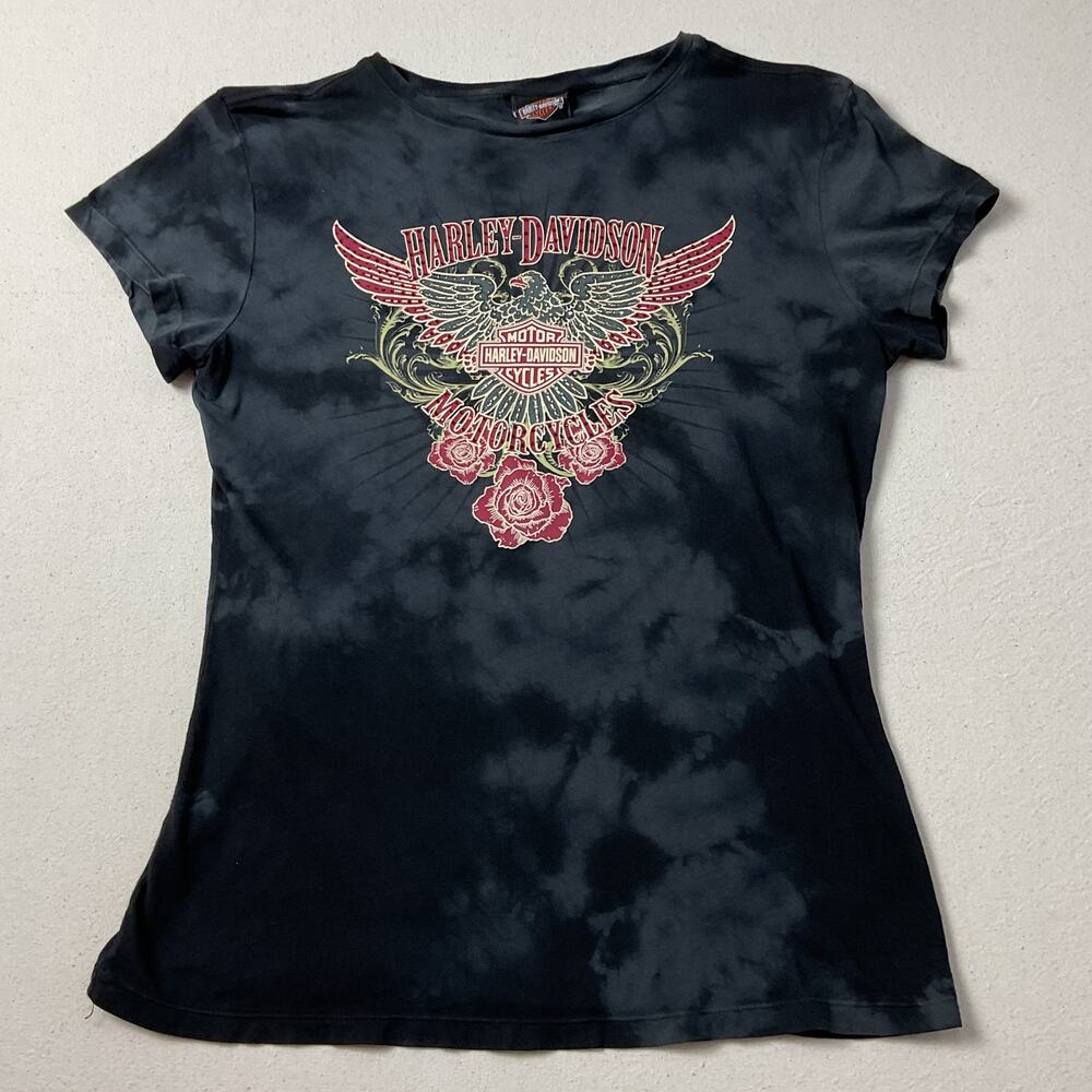 Harley Davidson Motorcycle Womens Size M Short Sleeve Rhinestone Studded Shirt